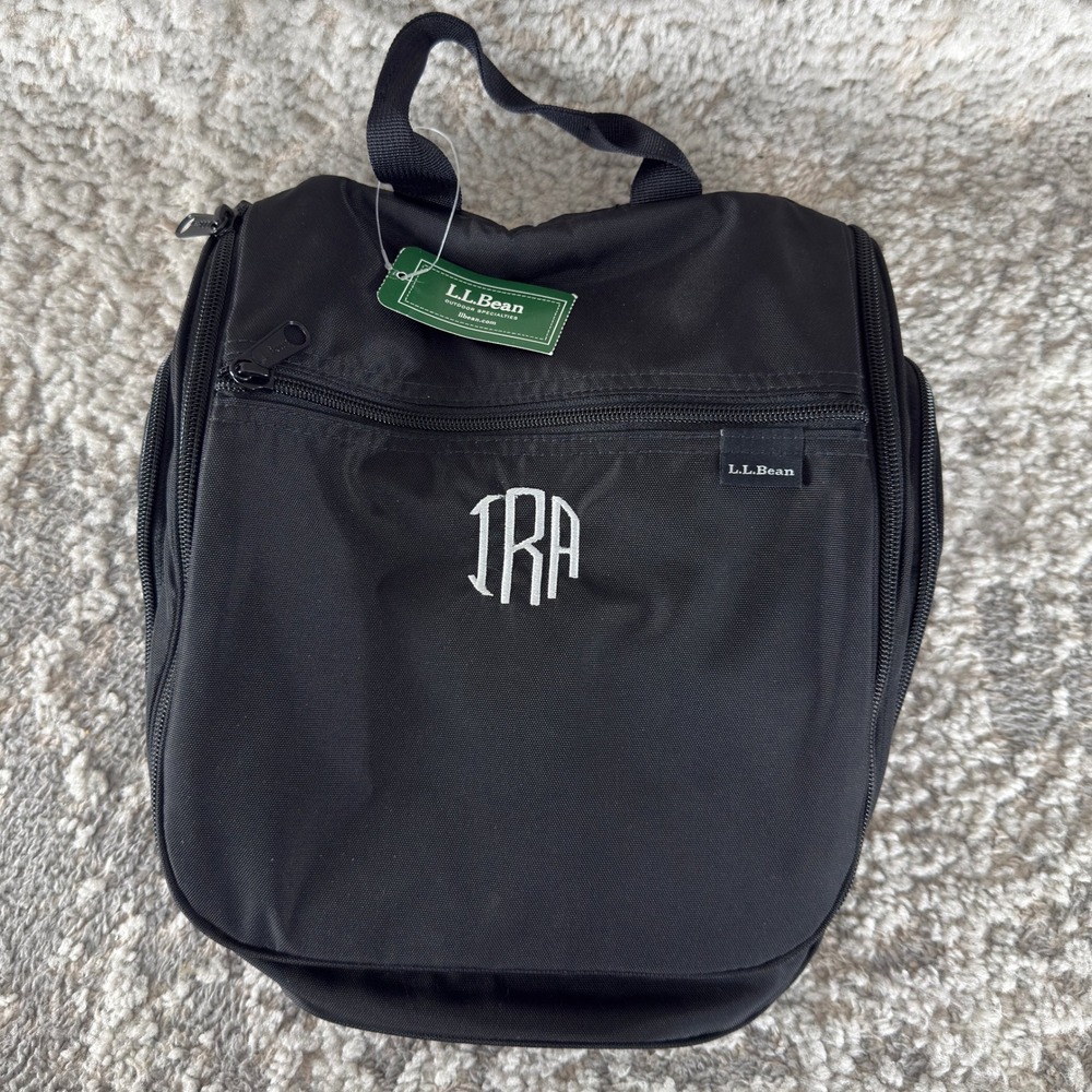 New L.L. Bean Monogrammed Hanging Travel Bag Personal Organizer Black